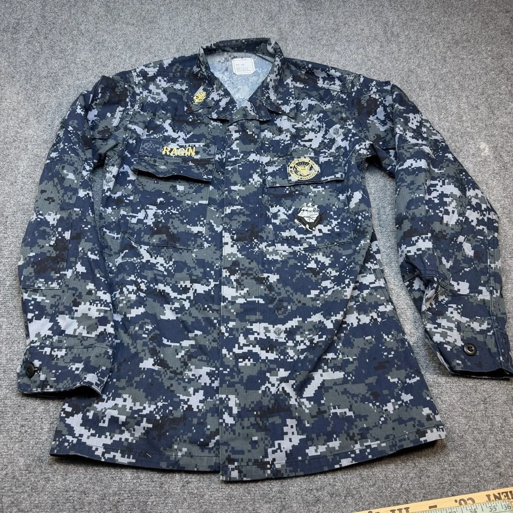 US Navy Shirt Men Small Long  Blue Digital Camo Working Blouse NWU Military Seal